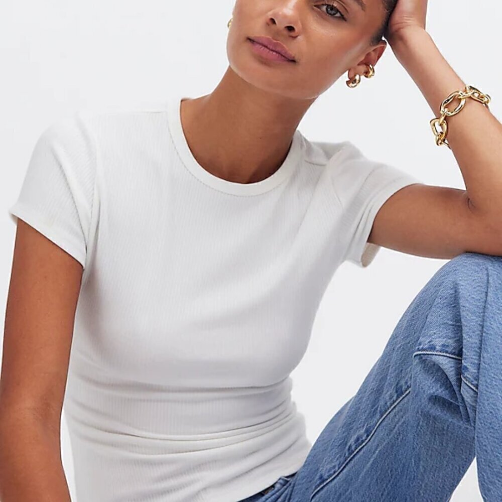 Madewell Drapey Ribbed Buttery Soft Short Sleeve Tee White Size XS NWT - Picture 4 of 9